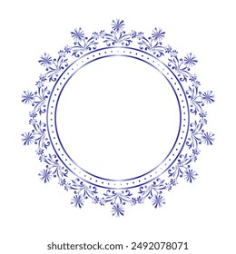Damask Round Wreath blue circular round ornament floral Abstract pattern, Classical Victorian traditional style, illustration Vintage Design, Floral frames, Mandala, Antique, Moroccan frame