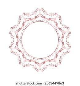 Damask Round Wreath decorative border round frame, rose gold circle ornament template porcelain decor, abstract ornamental for design ceramic, pottery, Chinaware pattern, boutiques, Victorian, vector