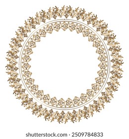 Damast Runder Kranz Gold Runder Rundornament floral Abstraktes Muster, klassischer viktorianischer traditioneller Stil, Illustration Vintage Design, Blumenrahmen, Mandala, Antiker, marokkanischer Rahmen