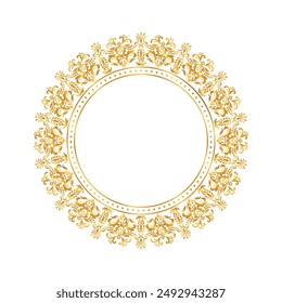 Damask Round Wreath golden circular round ornament floral Abstract pattern, Classic Victorian traditional style, illustration Vintage Design, Floral frames, Mandala, Antique, Moroccan frame