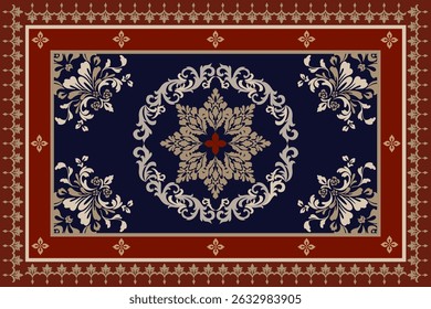 Damask rug pattern. Capet design. Rug pattern texture,carpet pattern floral.motif,grometric. Rug design elegance, decor living dining room,bedroom. Damask floral pattern.Woven carpet illustration.
