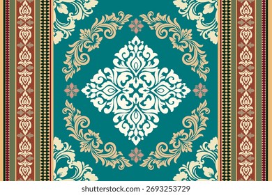Damask rug pattern. Capet design. Rug pattern texture,carpet pattern floral.motif, Rug design elegance, decor living dining room,bedroom. Damask floral pattern.Woven carpet illustration.
