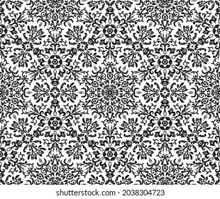 Patrón abstracto sin fisuras de Damask. Ricos adornos vintage para textiles, papel pintado, embalaje. Ornamento floral de estilo oriental. Blanco y negro.