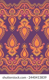 Fondo sin costuras de damasco Ikat étnico geométrico sin patrón tradicional Diseño para fondo, alfombra, papel pintado, ropa, envoltura, Batik, tela, ilustración vectorial estilo de bordado.
