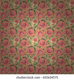 Damask seamless background pattern in green, violet and red colors. Vector illustration.