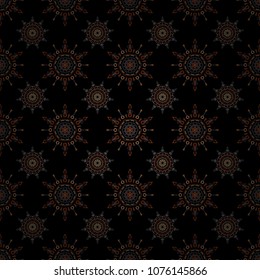 Damask seamless background pattern in orange and gray colors. Vector illustration.