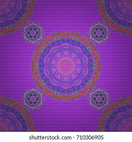 Damask seamless background pattern in violet and green colors. Vector illustration.