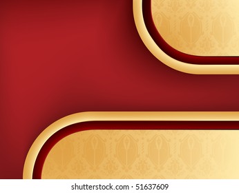 Damask Seamless Background with Red Copyspace. Editable Vector Image