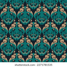 Damask seamless baroque ornament. Ornate pattern element for design in Victorian style. It can be used for decorating of wedding invitations, greeting cards.
Vector illustration.