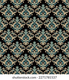 Damask seamless baroque ornament. Ornate pattern element for design in Victorian style. It can be used for decorating of wedding invitations, greeting cards.
Vector illustration.