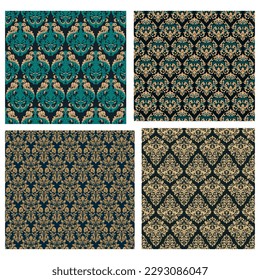 Damask seamless baroque ornament set. Ornate pattern element. It can be used for decorating of wedding invitations, greeting cards, decoration for bags and clothes.
Vector illustration.