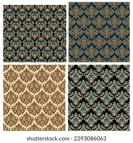 Damask seamless baroque ornament set. Ornate pattern element. It can be used for decorating of wedding invitations, greeting cards, decoration for bags and clothes.
Vector illustration.