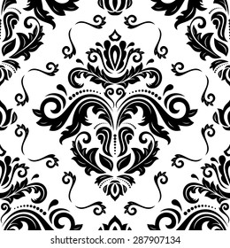 Damask seamless black and white texture. Fine vector traditional background with oriental elements.