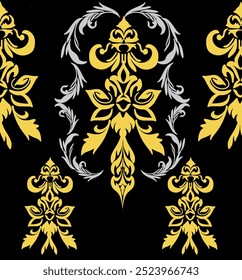 damasco sem costura preto amarelo cinza vintage Ilustração 