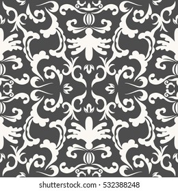 Damask seamless classic pattern. Vintage Baroque delicate vector background. Classic damask ornament for wallpapers, textile, fabric, wrapping, wedding invitation. Exquisite floral baroque template