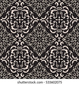 Damask seamless classic pattern. Vintage Baroque delicate background. Classic damask ornament for wallpapers, textile, fabric, wrapping, wedding invitation. Exquisite floral baroque template..
