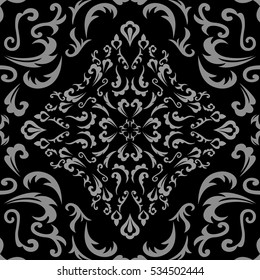 Damask seamless classic pattern. Vintage Baroque delicate background. Classic damask ornament for wallpapers, textile, fabric, wrapping, wedding invitation. Exquisite floral baroque template..