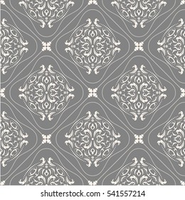 Damask seamless classic pattern. Vintage Baroque delicate background. Classic damask ornament for wallpapers, textile, fabric, wrapping, wedding invitation. Exquisite floral baroque template.