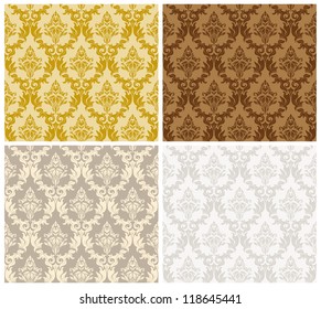 Damask seamless color pattern set. For easy making seamless pattern just drag all group into swatches bar, and use it for filling any contours. Fully editable EPS 8 vector illustration.