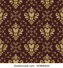 Damask seamless colored ornament. Fine vector traditional oriental golden pattern