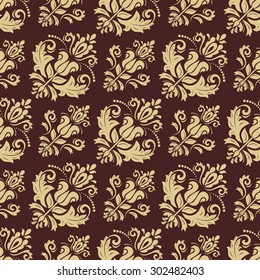 Damask seamless colored ornament. Fine vector traditional oriental golden pattern