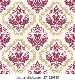 Damask seamless colorful pattern. Fine vector traditional fine ornament with oriental elements