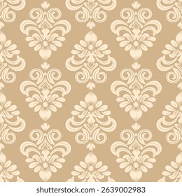 Damask seamless cream abstract floral pattern and light brown background, vintage design, vector illustration elegant for textile, wall paper, bedding, curtains. cushion cover, rug, scarf, fashion