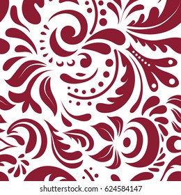 Damask seamless doodle background pattern in red colors. Vector illustration.