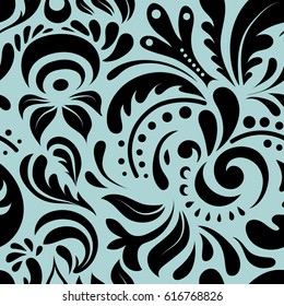 Damask seamless doodle pattern on neutral background. Vector illustration.