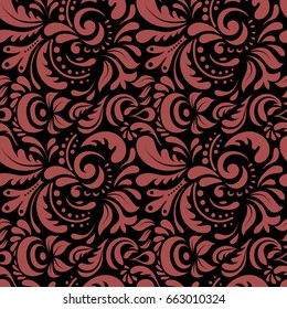 Damask seamless doodle pattern in pink colors. Vector illustration.