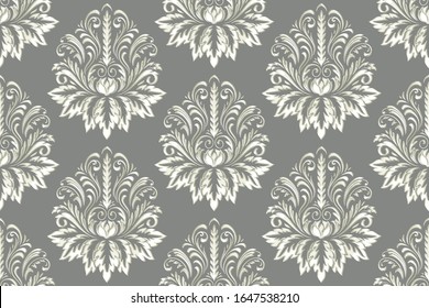 Damask seamless emboss pattern background. Vector classical luxury old damask ornament, royal victorian seamless texture for wallpapers, textile, wrapping. Vintage exquisite floral baroque template.