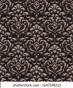 Damask seamless emboss pattern background. Vector classical luxury old damask ornament, royal victorian seamless texture for wallpapers, textile, wrapping. Vintage exquisite floral baroque template.