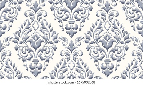 Damask seamless emboss pattern background. Vector classical luxury old damask ornament, royal victorian seamless texture for wallpapers, textile, wrapping. Vintage exquisite floral baroque template.