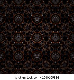 Damask seamless floral background pattern in brown, orange and red colors. Vector illustration.