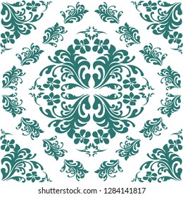 Damask seamless floral background pattern. Vector illustration.