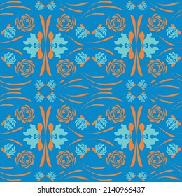 Damask seamless floral background pattern. Fantasy floral illustration. Pattern with flowers and plants, floral illustration                 