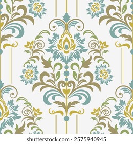 Damask seamless floral background pattern. Islam, Turkish, Indian, Arabic. Vector, illustration.