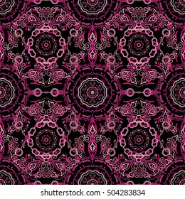 Damask seamless floral background pattern in purple colors. Vector illustration.