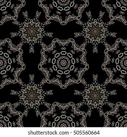 Damask seamless floral background pattern in beige colors. Vector illustration.