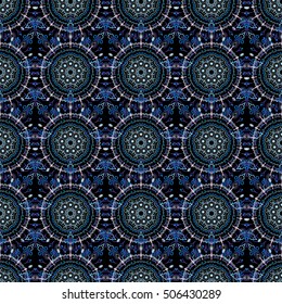 Damask seamless floral background pattern in blue colors. Vector illustration.