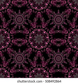 Damask seamless floral background pattern in pink colors. Vector illustration.