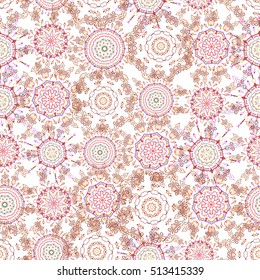 Damask seamless floral background pattern in brown and red colors. Vector illustration.