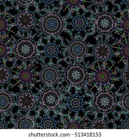 Damask seamless floral background pattern in blue and green colors. Vector illustration.