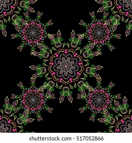 Damask seamless floral background pattern in neutral, pink and green colors. Vector illustration.