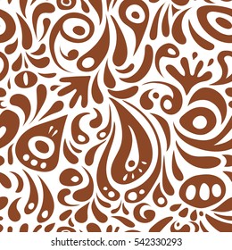 Damask seamless floral background pattern in brown colors. Vector illustration.