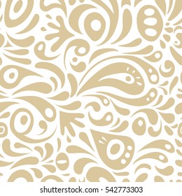 Damask seamless floral background pattern in beige colors. Vector illustration.