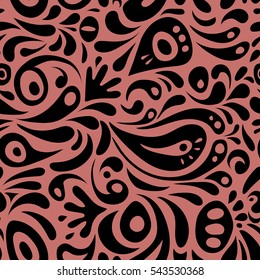 Damask seamless floral background pattern in black and pink colors. Vector illustration.