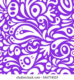 Damask seamless floral background pattern in white and violet colors. Vector illustration.