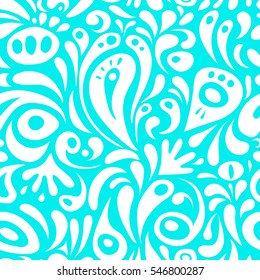 Damask seamless floral background pattern in white and blue colors. Vector illustration.