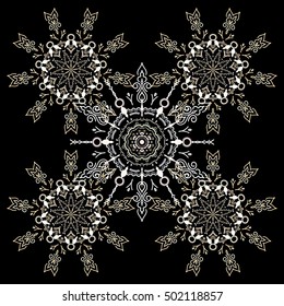 Damask seamless floral pattern in beige colors. Royal wallpaper. Abstract flowers on a black background. Vector stylish ornament.